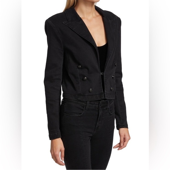 L’AGENCE Dolly Cropped Denim Washed Black Blazer - Picture 1 of 9